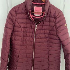 Kate Spade packable down coat jacket with hood in deep cherry pink red